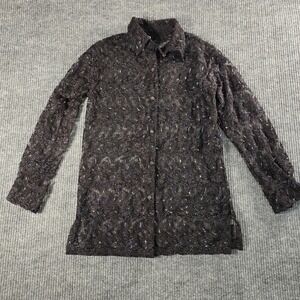 Cache Vintage Black Beaded Lace Blouse Sheer Floral Button Down Top Petite P